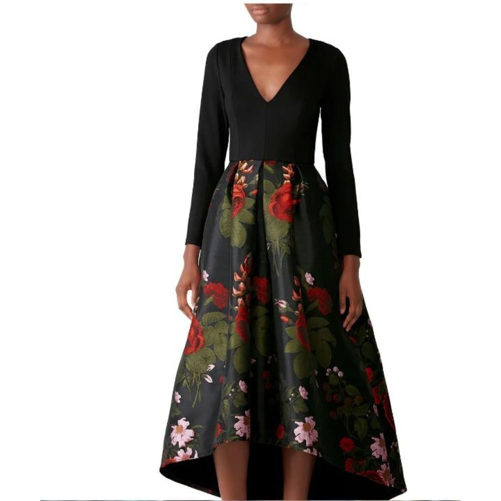 Hutch Marilyn High Low Dress Black Bodice Floral Skirt Pockets Women's Size 6